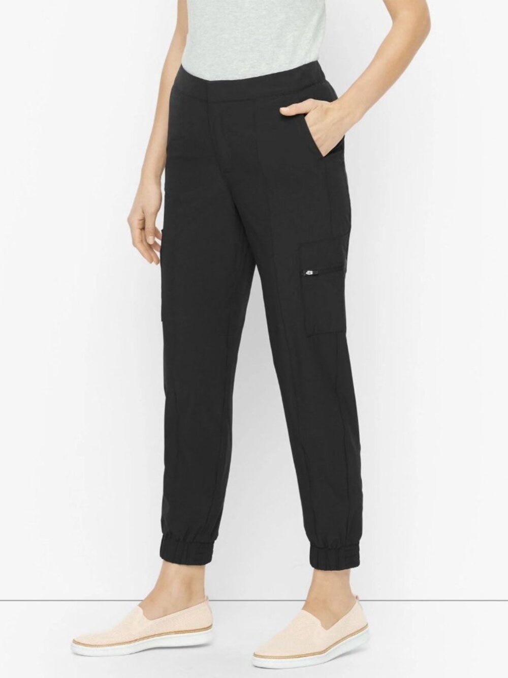 T By Talbots Cargo Jogger Pants Womens Medium Black Stretch Casual Athleisure - Picture 2 of 10